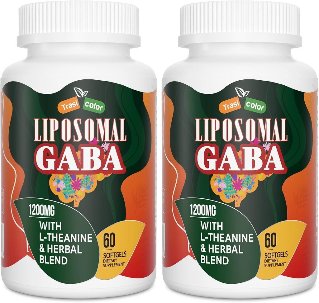 GABA Liposomal con L-Theanine Suplementos 1200mg - Complejo GABA de alta absorción con Ashwagandha, Chamomile, Tart Cherry Herbal Suplementos para Hombres y Mujeres, 120 Softgels