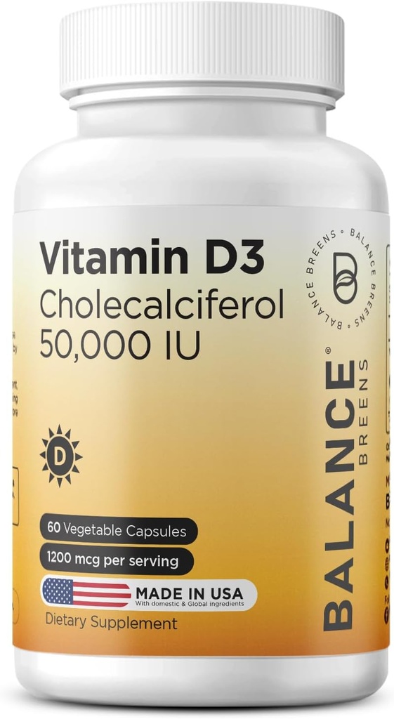 Balancebreens Vitamina D3 50.000 UI, 60 cápsulas vegetales - alta potencia, apoya la salud ósea inmune - semanal una vez