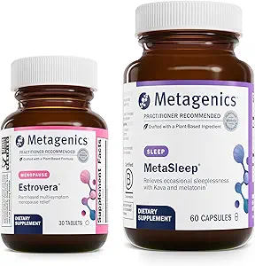 Metagenics Menopause Sleep Duo - HerWellness Estrovera & MetaSleep - 30 Tablets of Estrovera for Hot Flashes, Menopause Relief & Night Sweats - 60 cápsulas de MetaSleep for Sleep Support