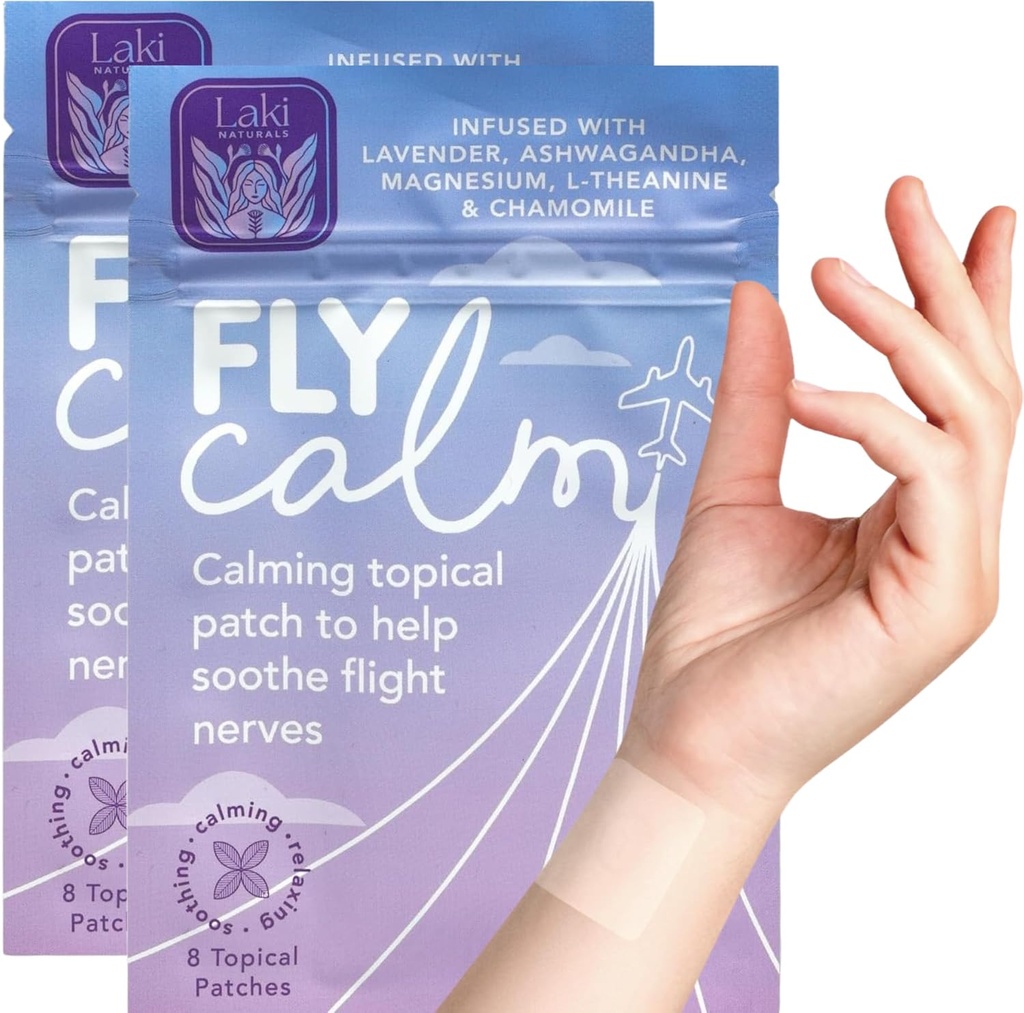 Laki Naturals Fly Calm Patch (2-Pack, 8 per Pack) ← Ingredientes basados en plantas para la estrés del viaje aéreo Silencioso Su miedo de volar