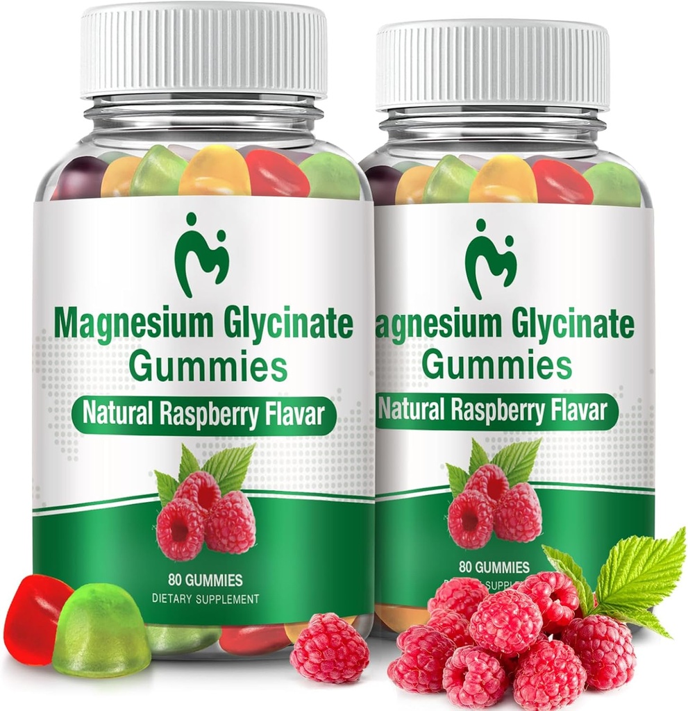 Magnesium Glycinate Gummies for Adults &amp; Kids, 2 Packs Chewable Calm Magnesium Gummies for Sleep, Magnesium Glycinate 400mg, Stress & Muscle Relief, Magnesium Potassium Supplement