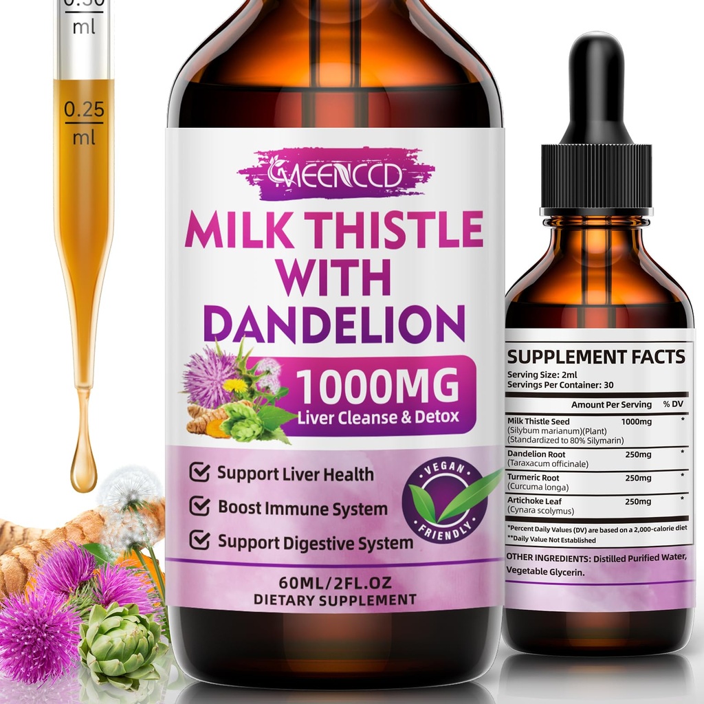 Milk Thistle Liquid Drops - Liver Cleanse Detox " Repair - 1000mg Milk Thistle Supplement for Liver Support, Silymarin Liver Supplement for Liver Health, Vegan, Non-GMO, 2 Fl Oz