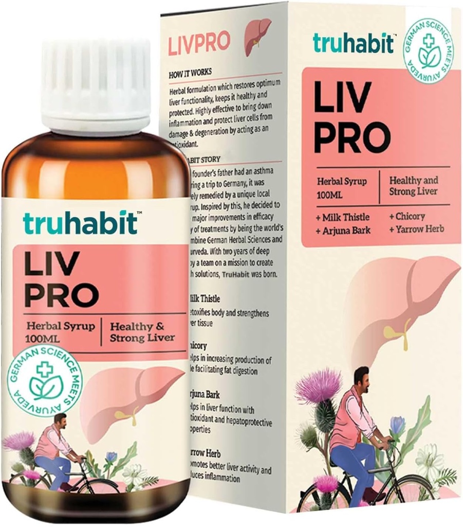 Livpro Liver Detox Syrup with Milk Thistle " Arjuna Bark by Green Cure, Liver Supplement with Milk Thistle Liver Detox Cleanse, Organic Liver Support - German Science with Ayurveda, 3.4 Fl Oz (100ml)