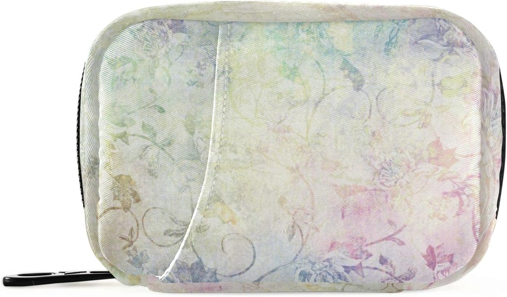 Pill Box 7 Day Vintage Flower Pill Case Bag Travel Pill Organizer Bag with Zipper Portable Weekly Case Compact Size for Vitamin Supplement Holder