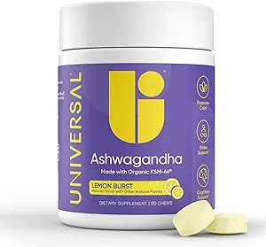 Ashwagandha KSM- 66 Chews - Daily Stress, Cognitive Function and Mood Support Chewable Supplement, Highly Bioavailable Full Spectrum KSM66 Ashwagandha Root Extract, Calm &amp; Relax - Lemon, 60 Cuenta