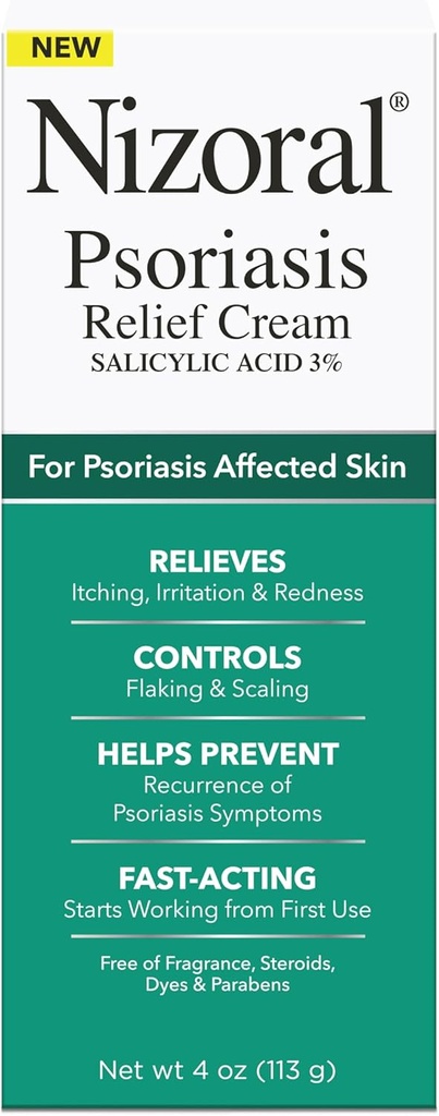 Alivio de la Psoriasis Nizoral Crema- Alivia picazón, Irritación &amp; Controles Ardiente y Escalada con Máxima Estrégica Medicina (Ácido Salicílico 3%), 4 Fl Oz