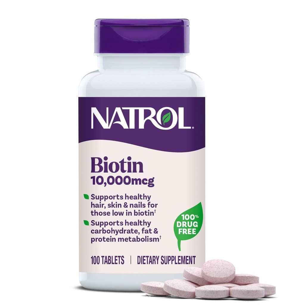 Natrol Beauty Biotin 10,000mcg Vitamins for Beauty, 100 Tablets, 100 Day Supply