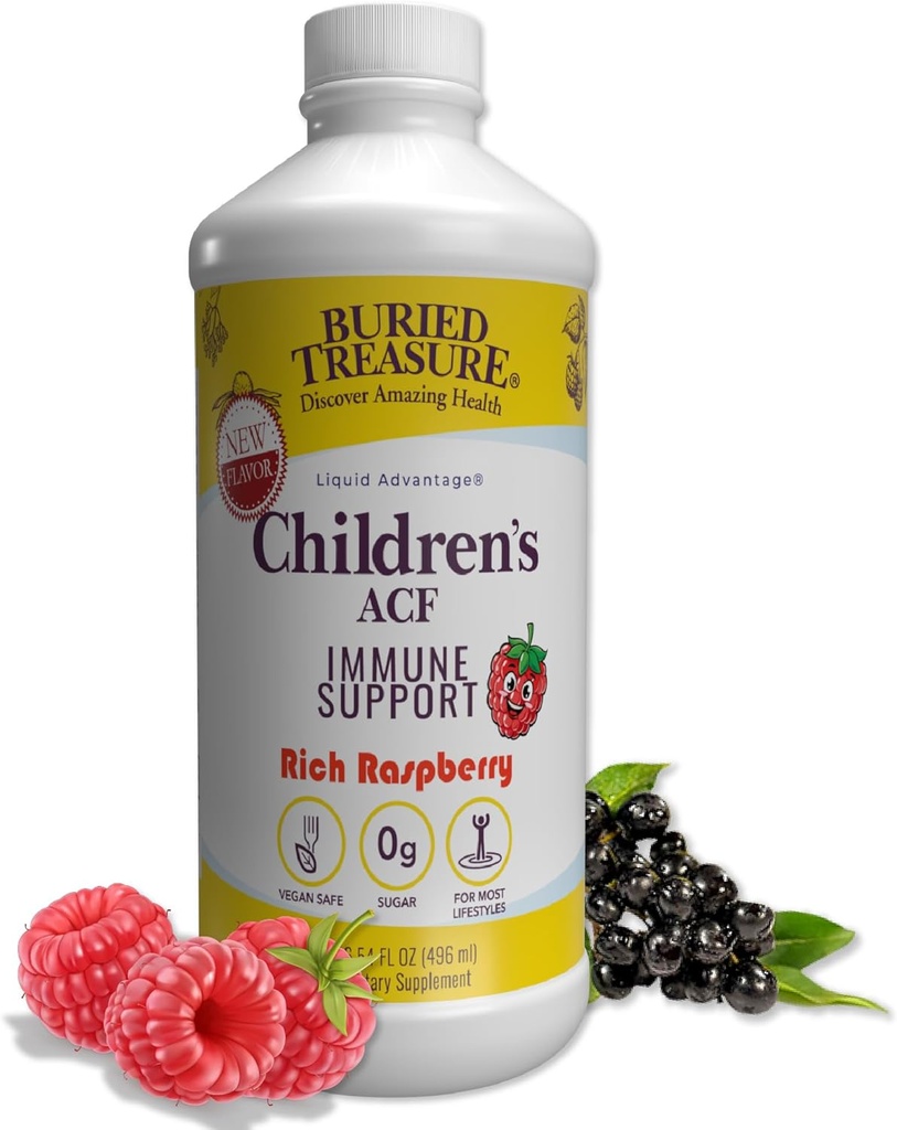 Niños de Tesoro Enterrado ACF - 16oz. 16 Servir con Elderberry, Vitamina C, Zinc, Echinacea para niños Apoyo Inmunitario, 0 Azúcar