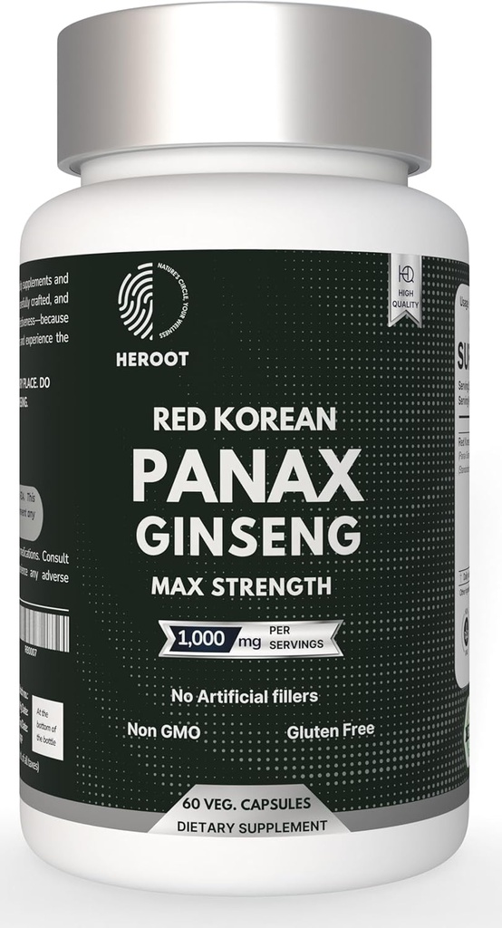 Panax Ginseng Capsule 500 MG Por Serving Energy, Memory & Brain Health Support, Non-GMO (Pack of 60 Capsule)