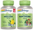 SOLARAY Mullein Leaf 330 mg y Hawthorn Berry capsules 1050 mg - Soothing Herbal Support Bundle for General Health and Wellness - Vegan, Non-GMO, 60-Day Guarantee, Lab Verified, 200/180 VegCaps