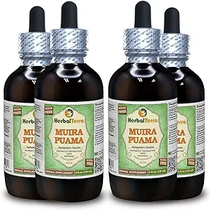 Muira Puama (Ptychopetalum Olacoides) Glycerite, Ecológico Alcohol-Free Liquid Extract (Marca: HerbalTerra, Proudly Made in USA) 4x4 fl.oz (4x120 ml)