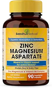 SANDHUHERBALS Magnesium Complex 6-in-1 Suplemento 90 Capsules 500mg  with Magnesium Glycinate, Lysinate Glycinate, Citrate, Oxide, Aspartate, Malate " Zinc ← Alta Absorción para Hombres " Mujeres