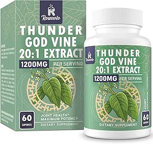 1200 MG Thunder God Vine Root Extract 20:1 Supplement, Tripterygium Wilfordii Herbal Supplement, Vegan Formula with Lei Gong Teng Extract, 60 cápsulas