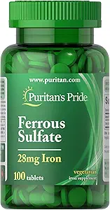 Sulfato de hierro ferroso de Puritan 28 mg-100 Tabletas