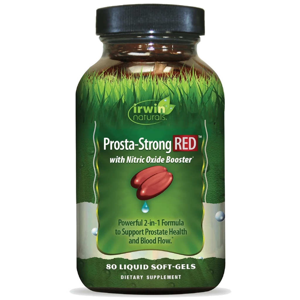 Irwin Naturals Prosta-Strong RED con Nitric Oxide Boosters - Soporte de salud de próstata - Saw Palmetto, Lycopene, Pumpkin Seed &amp; Más - 80 Liquid Softgels