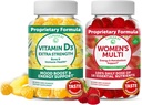 Lunakai Vitamina D3 Gummies and Women's Multivitamin Gummies Bundle - Immunity, Bone and Mood Support Suplemento - 100% Valor diario de 16 vitaminas esenciales y minerales Gummy saludable - 30 días de suministro