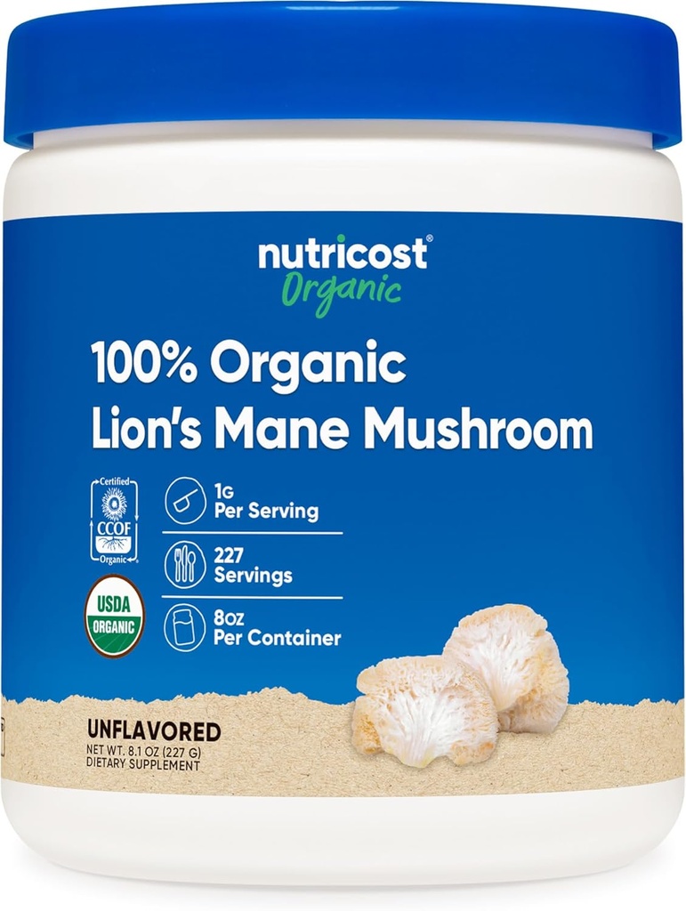 Nutricost Polvo de seno de león orgánico Mane (8 oz) - 227 Servimientos, Certificado USDA Suplemento orgánico