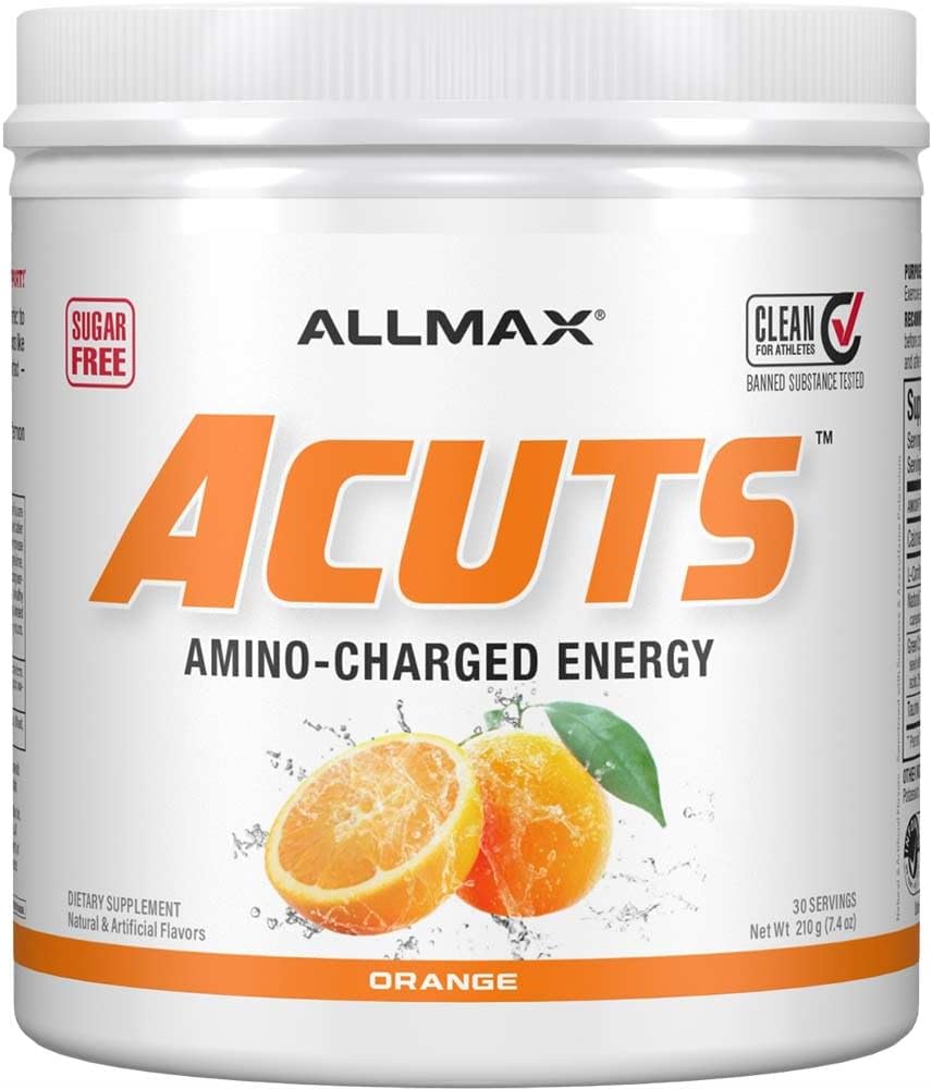 ALLMAX Nutrición AMINOCUTS (ACUTS), Bebida energética de bajo calibre con Taurina, L-Carnitina, Extracto de grano de café verde, Naranja, 30 Servimientos