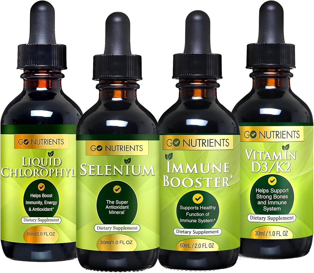 Go Nutrients Cold & Immune Bundle - Selenium, Vitamin D3/K2, Immune Booster, Liquid Chlorophyll – Powerful Support for Immune System, Strengthenings Body Defense, Core and Vitality, Reinforce Respiratory