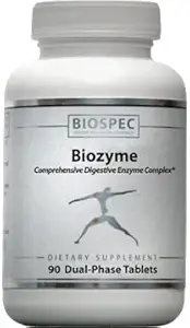 BIOZYME: Complejo completo de enzima de alta potencia Las tabletas de fase liberan Betaine HCl, Pepsin, Bromelain y Papain en el estómago, y Pancreatin, Trypsin, Chymotrypsin y Ox Bile en la región duodenal para la máxima eficacia. 90 Tablas de fase dual