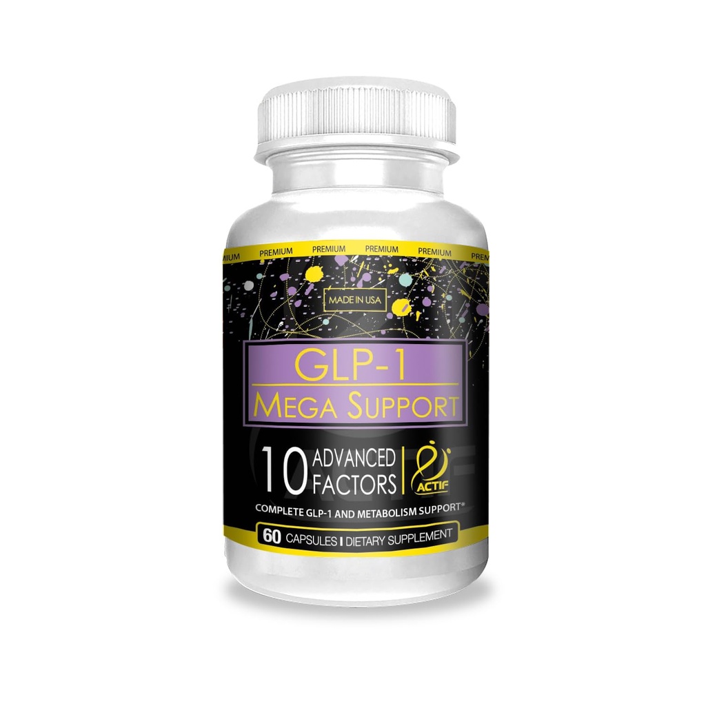 ACTIF GLP-1 Mega Support con 10 factores avanzados de peso y probióticos, GLP-1 Activador y Metabolismo Support, Non GMO, Made in USA, 60 Conde
