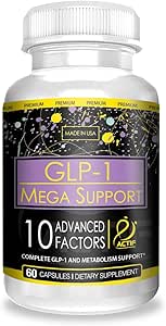 ACTIF GLP-1 Mega Support con 10 factores avanzados de peso y probióticos, GLP-1 Activador y Metabolismo Support, Non GMO, Made in USA, 60 Conde