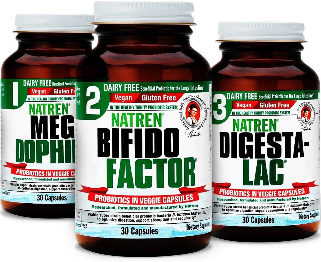 Sistema de inicio saludable de Natren Sistema de suplementos probióticos gratuitos para una mejor digestión, 30 cápsulas (Pack of 3)