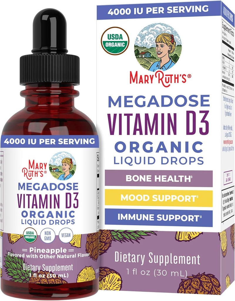 MaryRuth Organics Vitamina D3 Liquid Drops ← Megadose 4000 IU TENIDO USDA Organic Liquid Vitamin D Spray for Adults &amp; Kids ← Salud de los Inmunes ANTE Vegan TEN Gluten Free ← Non-GMO TENIDO 30 Servings