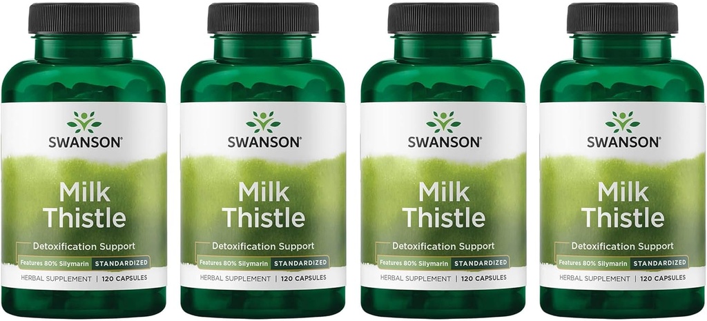 Swanson Milk Thistle (Standardized) - Herbal Liver Support Supplement w/ 80% Silymarin - Natural Formula Helping to Maintain General Health &amp; Wellbeing - (120 Capsules) (4 Pack)