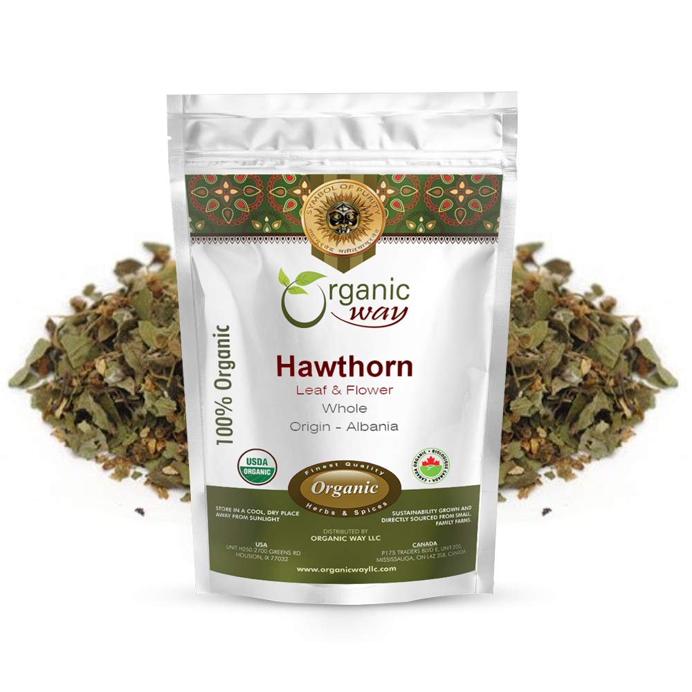 Organic Way Hawthorn Leaf and Flower Whole (Crataegus monogyna) - Herbal Tea | European Wild-Harvest | USDA & Kosher Certified | Non GMO & Gluten Free | Origin - Albania (1/2LBS / 8OZ)