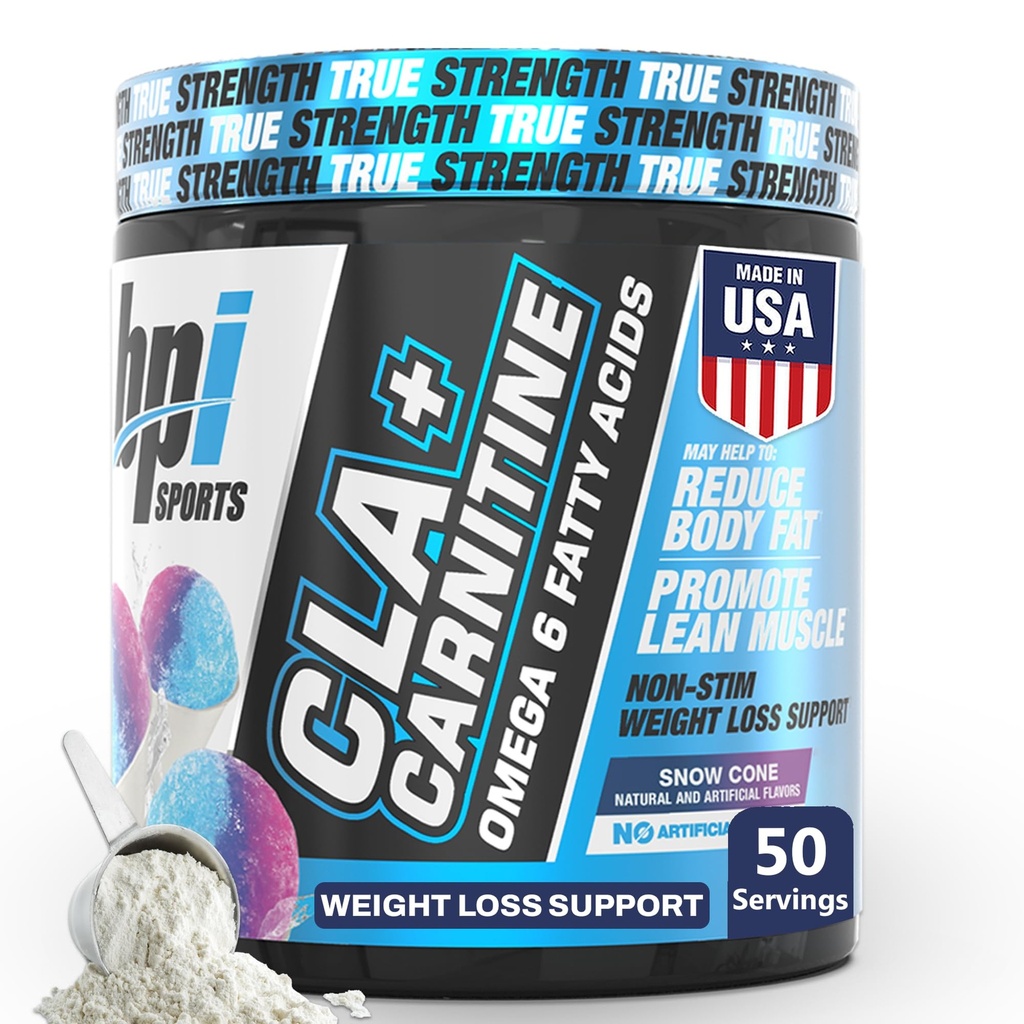 BPI Sports CLA+Carnitine – CLA L Carnitine &amp; Linoleic Acid – L Carnitine Supplement for Weight Loss, Metabolism & Lean Muscle – Caffeine Free – Snow Cone – 50 Servings – 12.34 oz