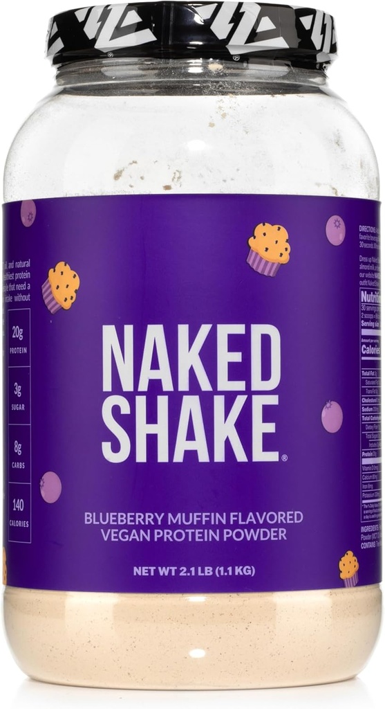 Afeitado desnudo - Blueberry Muffin Protein Powder - Proteína de planta saborizada de las granjas canadienses de EE.UU. con aceite MCT, libre de gluten, libre de soja, sin transgénicos o dulces artificiales - 30 servicios