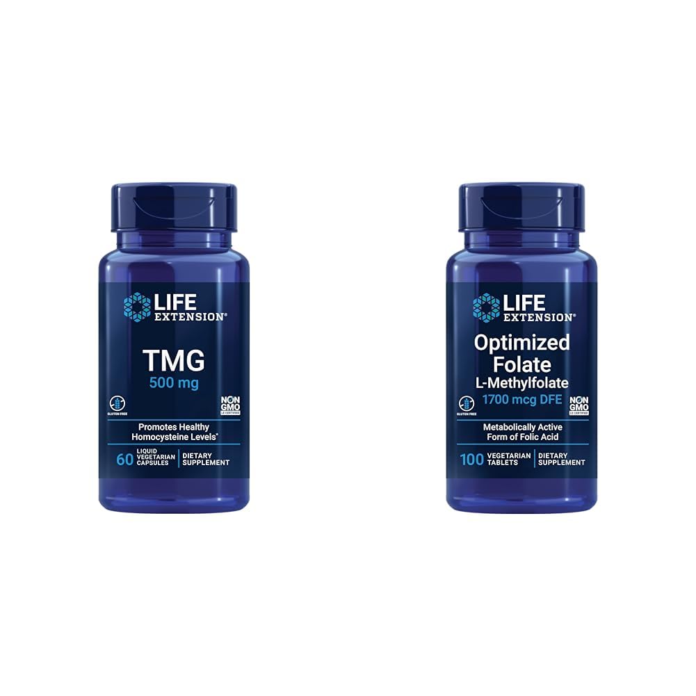 Life Extension TMG 500 mg – Trimethylglycine Supplement – Encourages Healthy Homocysteine Levels – Gluten-Free – Non-GMO – Vegetarian – 60 Liquid Vegetarian Capsules & Optimized Folate