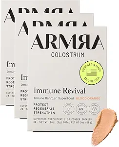ARMRA ColostrumTM Premium Powder, Grass Fed, Gut Health Bloating Immunity Skin & Hair, Contains 400+ Bioactive Nutrients, Keto, Gluten & Fat Free (Blood Orange Bundle tención 90 Servings)