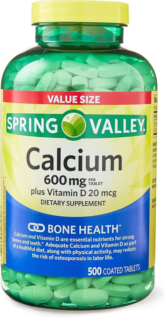 ikj Calcio Plus Vitamina D Tablas Suplemento dietético Tamaño del valor, 600 mg, 500 Cuenta