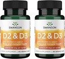 Complejo de vitamina D Swanson con vitaminas D2 &amp; D3 - Complejo completo de vitaminas Sunshine para la salud ósea, dental e inmunitaria - Suplemento de vitaminas (50 mcg, 60 cápsulas vegetales) (2 Pack)