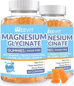 Magnesio libre de azúcar Glycinate Gummies con L-Threonate, Suplementos de Magnesio para Mujeres y Hombres con Ashwagandha, L-Theanine, GABA, Vitamina C, B6