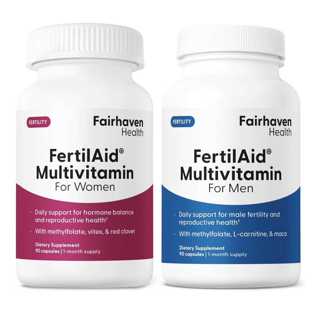 Fairhaven Health FertilAid for Men and Women Combo Fertility Suplementos para Hombres y Mujeres TENIDO Conteo y Motilidad Soporte Pre-Concepción para Él ← Vitamina Prenatal para Ella con Vitex y Folate
