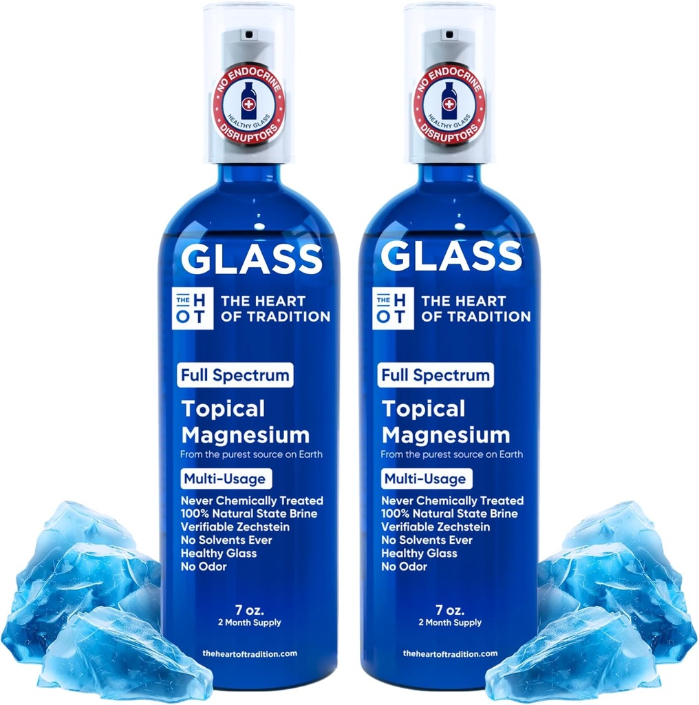 Botella de vidrio de la antigua Zechstein Sea y Trace Mineral 7 floz - Aceite de rayos de magnesio puro transdérmico para pies, relajación muscular, calambres de las piernas, sueño y salud general