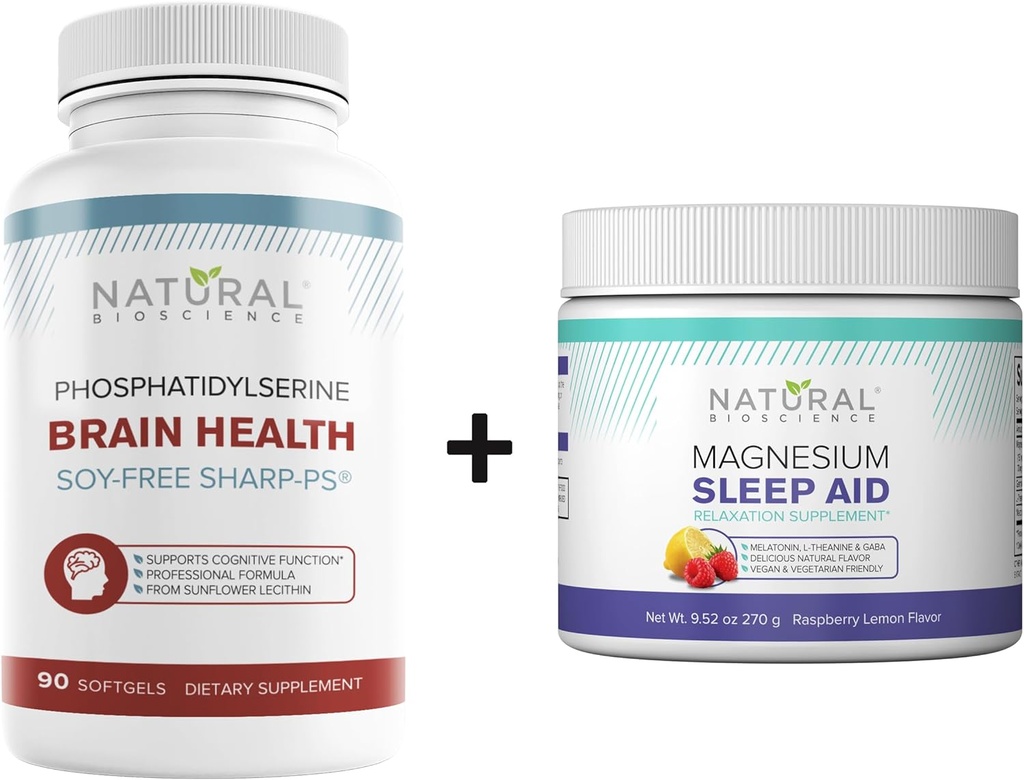 BioScience Natural Phosphatidylserine sin soja 100mg &amp; Magnesium Sleep Powder Suplemento Bundle - Ultimate Brain Health &amp; Relax Support