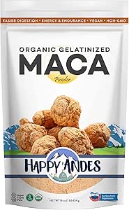 Happy Andes Organic Maca Powder Gelatinized - Premium Quality, Utilizado para aumentar la resistencia y la energía, Gelatinized para la fácil digestión 16 oz, 1