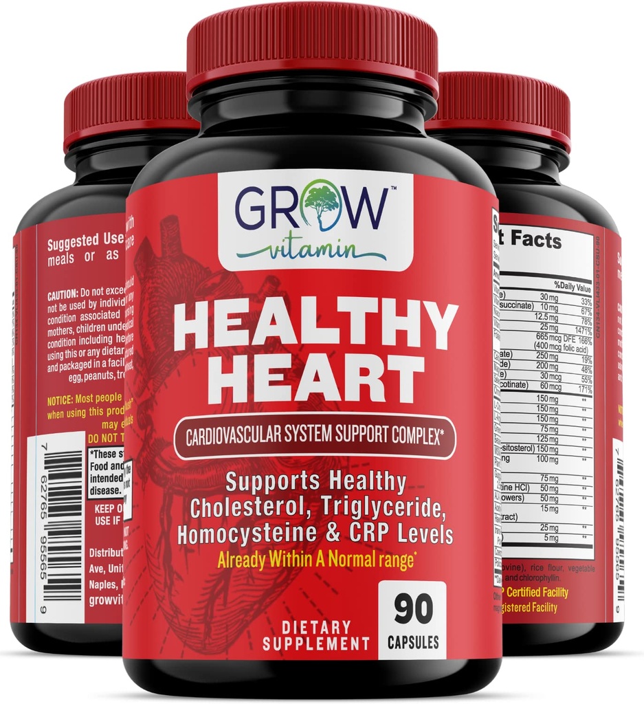 Suplemento de apoyo al corazón, promueve la salud cardiovascular, la triglicérida, la homocisteína y los niveles de CRP, la limpieza de la arteria natural, hecha con 22 hierbas Premium & vitaminas