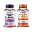 Probióticos de bienestar integral para las mujeres 100 millones de UF con prebióticos, enzimas digestivas + vitaminas lipósmicas C capsulas de alta absorción, suplemento de ácido ascórbico