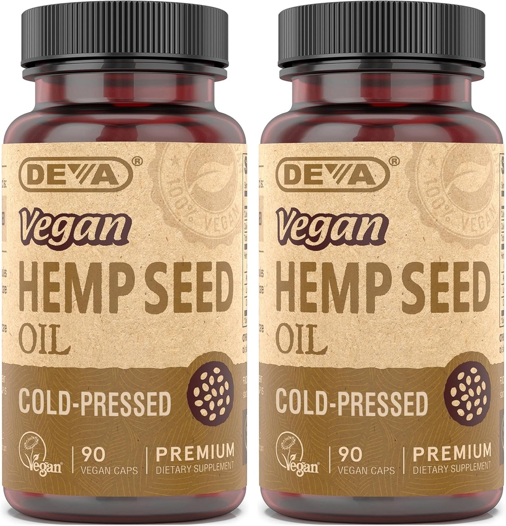 DEVA Vegan Virgin Hemp Seed Oil Capsules 2-Pack – Cold-Presed, Unrefined, 90 Conde Ea
