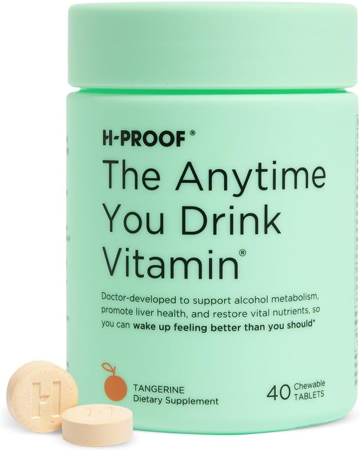 H-PROOF El tiempo que usted bebe Vitamina, Salud del hígado &amp; Immunity Support with Electrolytes, Milk Thistle, and Vitamins B &amp; C - 40 Chewable Tablets (20 Servings), Vegan, Tangerine