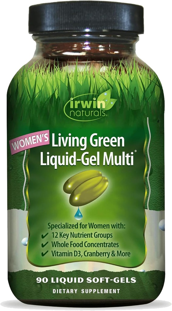 Irwin Naturals Mujeres Viviendo Green Liquid-Gel Multi - 120 Liquid Softgels - Incluye 70 Nutrientes Esenciales, Vitaminas y Minerales