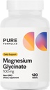 PureFormulas Magnesium Glycinate 100 mg Apoyo diario para el estrés, los nervios, el sueño, los músculos, el metabolismo Puro Magnesio Glycinate Suplemento para Mujeres y Hombres Magnesio No GMO 120 Tabletas
