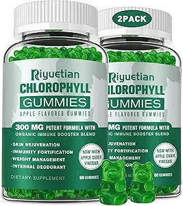 Gummies de clorofila libre de azúcar - con ACV infilterado &amp; Vitamina CB12 - Energy Boost, Immune &amp; Digestion Support, Natural Deodorant, Skin Care - Vegan, Non-GMO - 120 Gummies