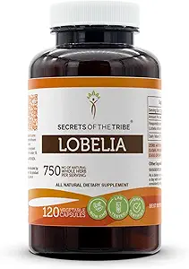 Secretos de la Tribe Lobelia 120 Capsules, 750 mg, Lobelia (Lobelia Inflata) Dried Herb (120 cápsulas)