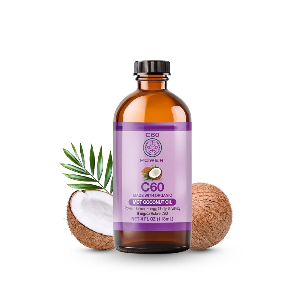 C60 Power C60 en aceite de coco de MCT orgánico - Natural Wellness Support for Men & Women, 99.99% Puro Carbon Fullerenes, Promueve Energía, Claridad Mental, " Stamina - 4 fl oz Bottle